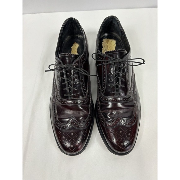 Florsheim Wingtip Dress Shoes Burgundy Patent Leather 10 Made in USA - Picture 3 of 12
